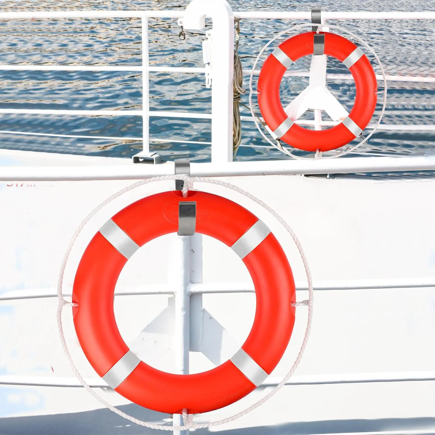23"/28” Life Ring, Life Preserver Ring with 98.4FT Water Floating Lifesaving Rope,Boat Safety Throw Rings with Reflective Tape,(Orange-1 Pack) - 2 Size