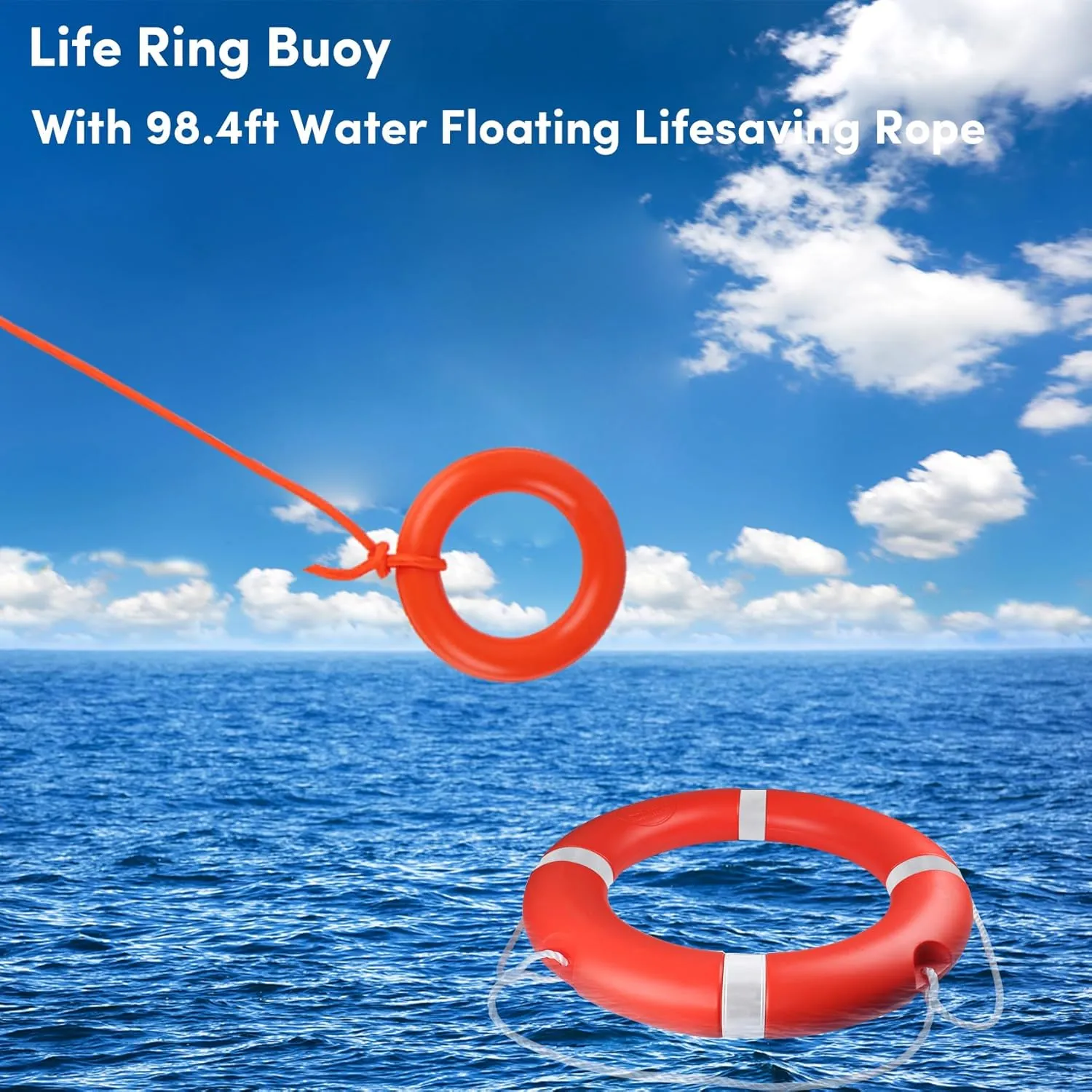 23"/28” Life Ring, Life Preserver Ring with 98.4FT Water Floating Lifesaving Rope,Boat Safety Throw Rings with Reflective Tape,(Orange-1 Pack) - 2 Size