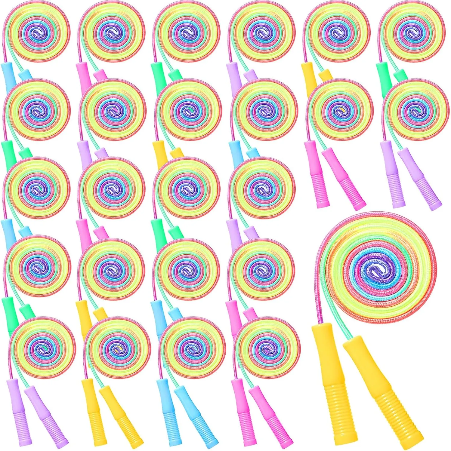 24 Pack Rainbow Jump Rope Sets 7.22 ft Adjustable Nylon Skipping Ropes Jumping Ropes for Girls or Boys Outdoor Activity Party Favors School Charity Donation Supplies Operation Christmas