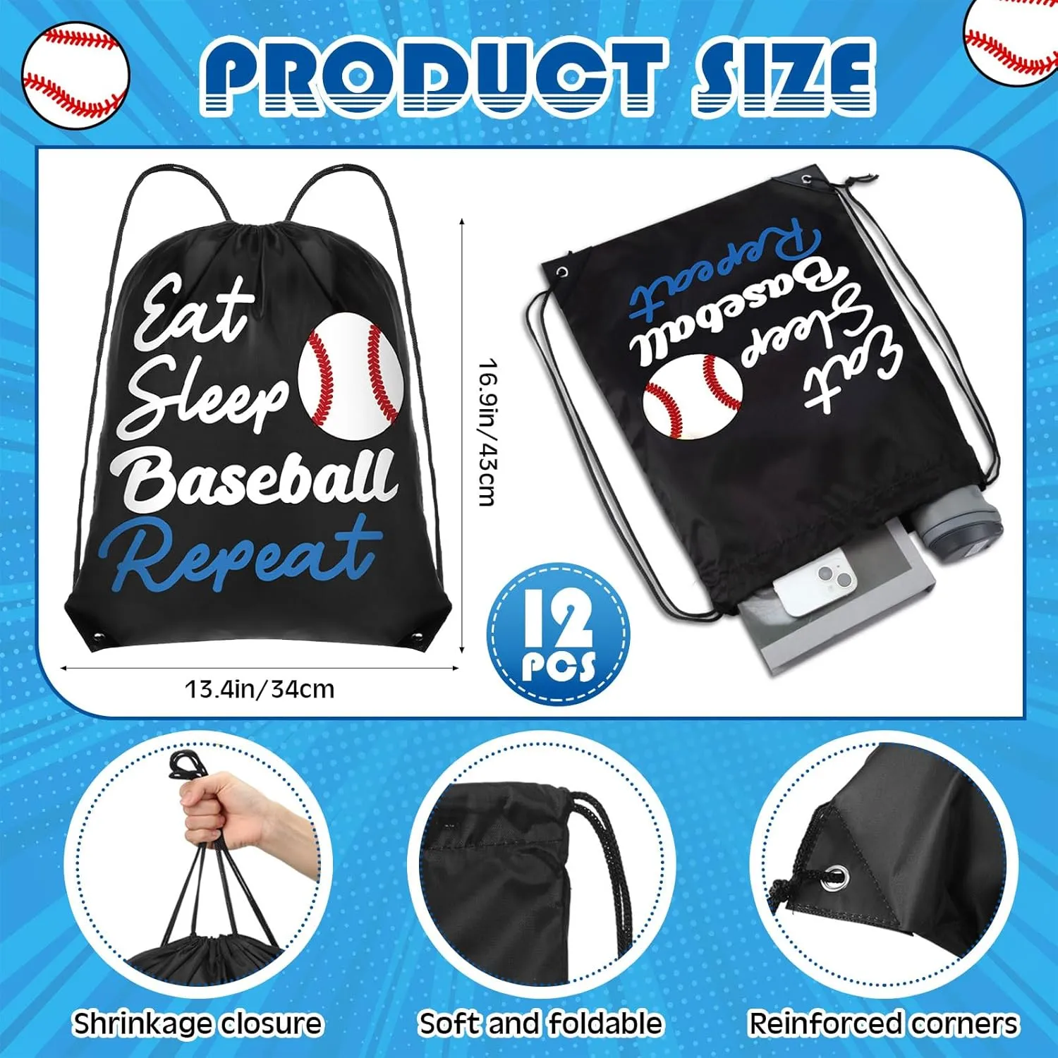 24 Pcs Baseball Party Favors Gifts, 24 oz Baseball Water Bottles Reusable Sport Squeeze Drinking Cup, Eat Sleep Drawstring Bag Sport Pack Cinch Sack for School Team Gift Event Accessories