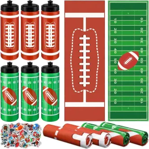 24 Pcs Football Water Bottle Football Cooling Towel Set with 50 Sticker Sports Party Favors Include 6 Reusable Sports Squeeze Water Bottle 6 Ice Towel Breathable Fast Drying for Team Gifts