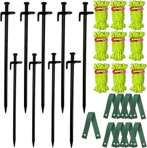 27PCS Heavy Duty Tree Stake Kit,9PCS 11.8'' Steel Tree Stakes Supports Anti Strong Wind,Leaning Tree Anchor Straightening Kit,9PCS 13FT Reflective Guy Lines and 9PCS 15.8'' Straps for Young Trees Tent