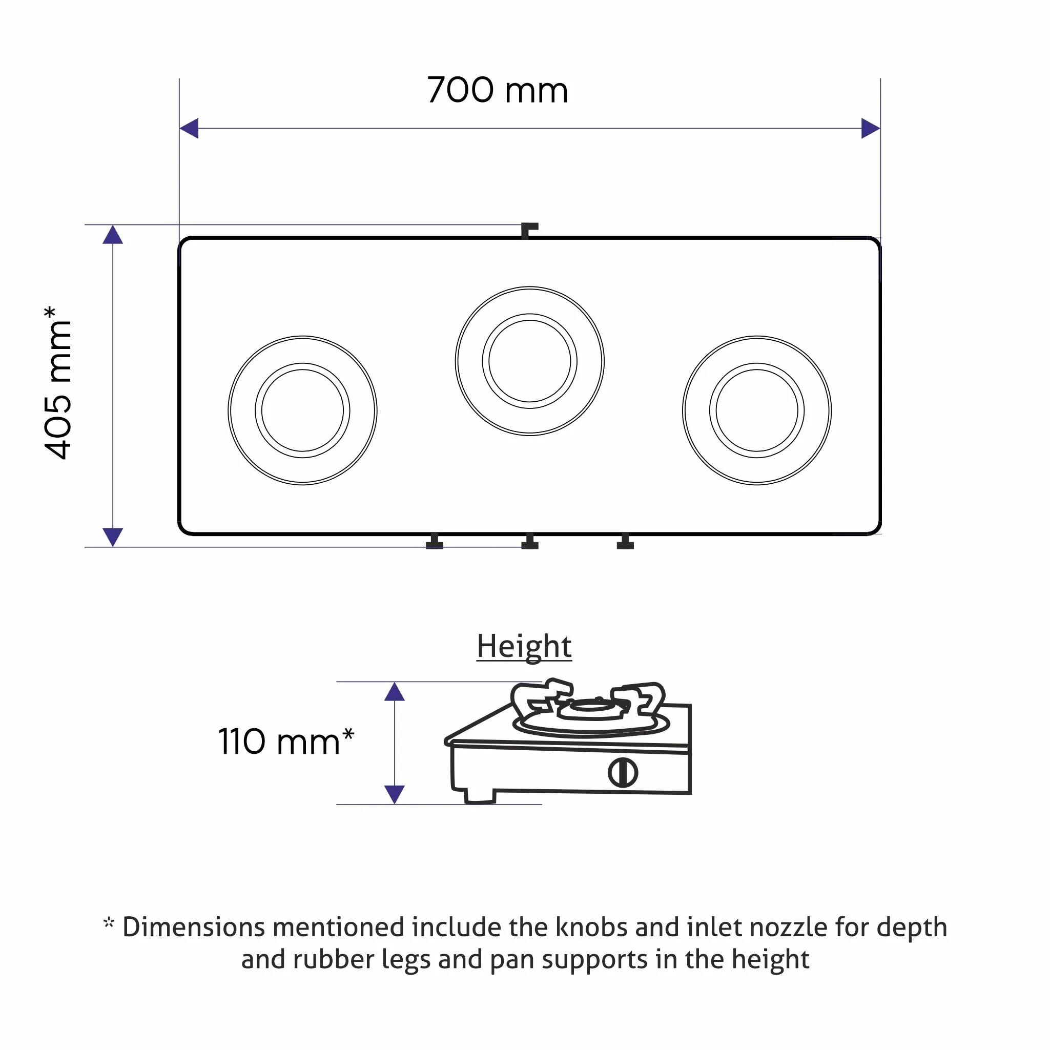3 Burner Glass Gas Stove with Brass Burner Black - Manual/Auto Ignition (1030 GT BB BL)