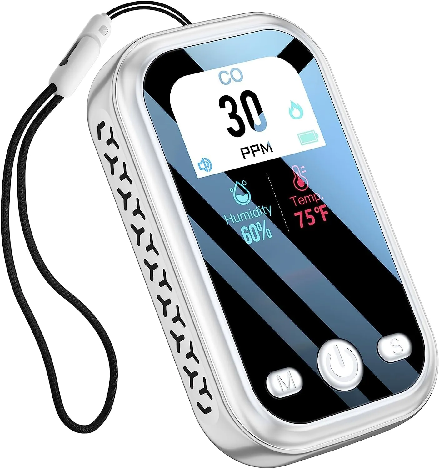 [3-in-1] Carbon Monoxide Detector Portable Mini Air Quality Monitor with Lanyard Methane Gas Leak Smoke Alarm CO Temperature Humidity Sensor Built-in 1000mAh Battery, Indoor/Outdoor (Grey)