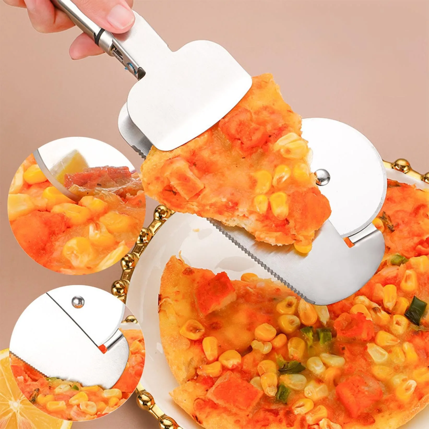 3-in-1 Pizza Cutter With Hanging Holes Labor-Saving Durable