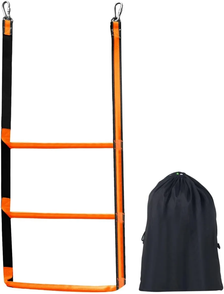 3-Step Boat Rope Ladder - Heavy Duty Assist Boarding Marine Rope Ladder - Portable Foldable Boat Ladders for Inflatable Boats, Kayaks, Motorboats, Canoes - Includes Storage Bag (Orange)