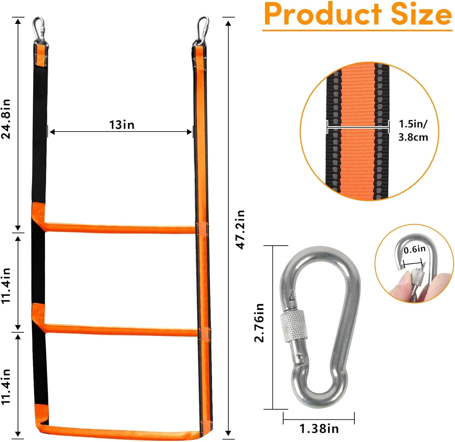 3-Step Boat Rope Ladder - Heavy Duty Assist Boarding Marine Rope Ladder - Portable Foldable Boat Ladders for Inflatable Boats, Kayaks, Motorboats, Canoes - Includes Storage Bag (Orange)