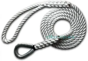 3 Strand Mooring Pendant 100% Nylon Rope Premium with Heavy Duty Galvanized Thimble. Made in USA
