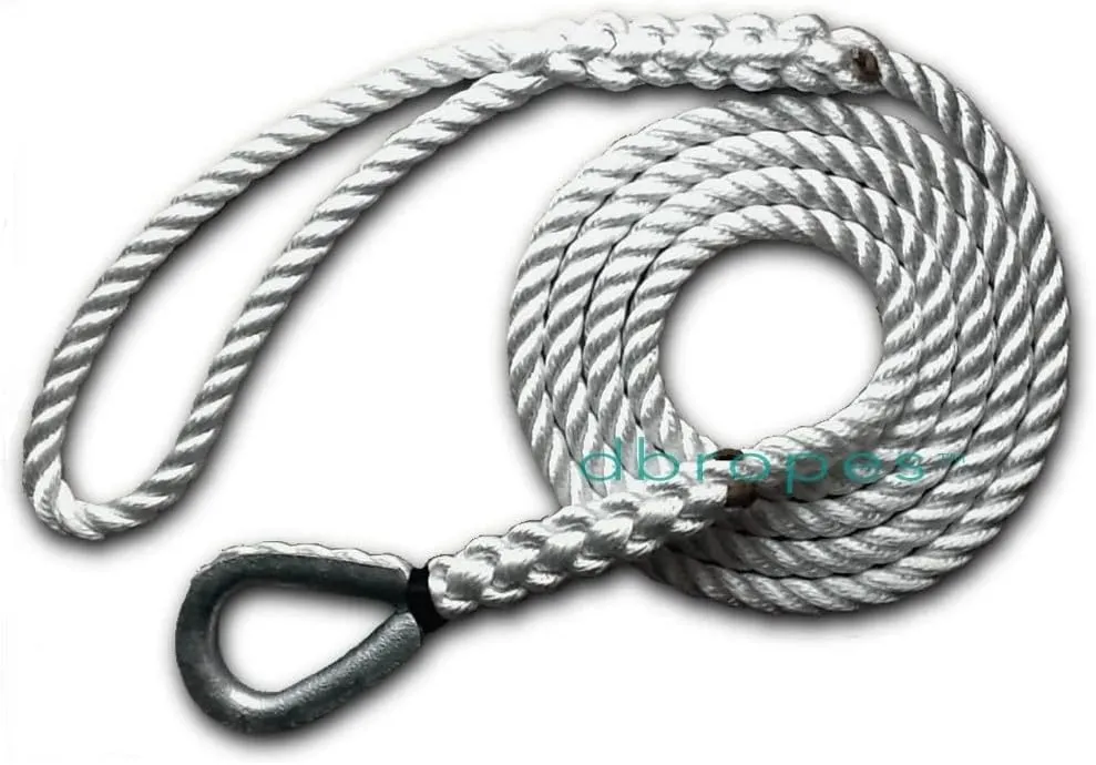 3 Strand Mooring Pendant 100% Nylon Rope Premium with Heavy Duty Galvanized Thimble. Made in USA