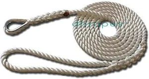 3 Strand Mooring Pendant Premium 100% Nylon Rope 1/2' X 12' with Thimble (Tensile Strength 6400 Lbs.)