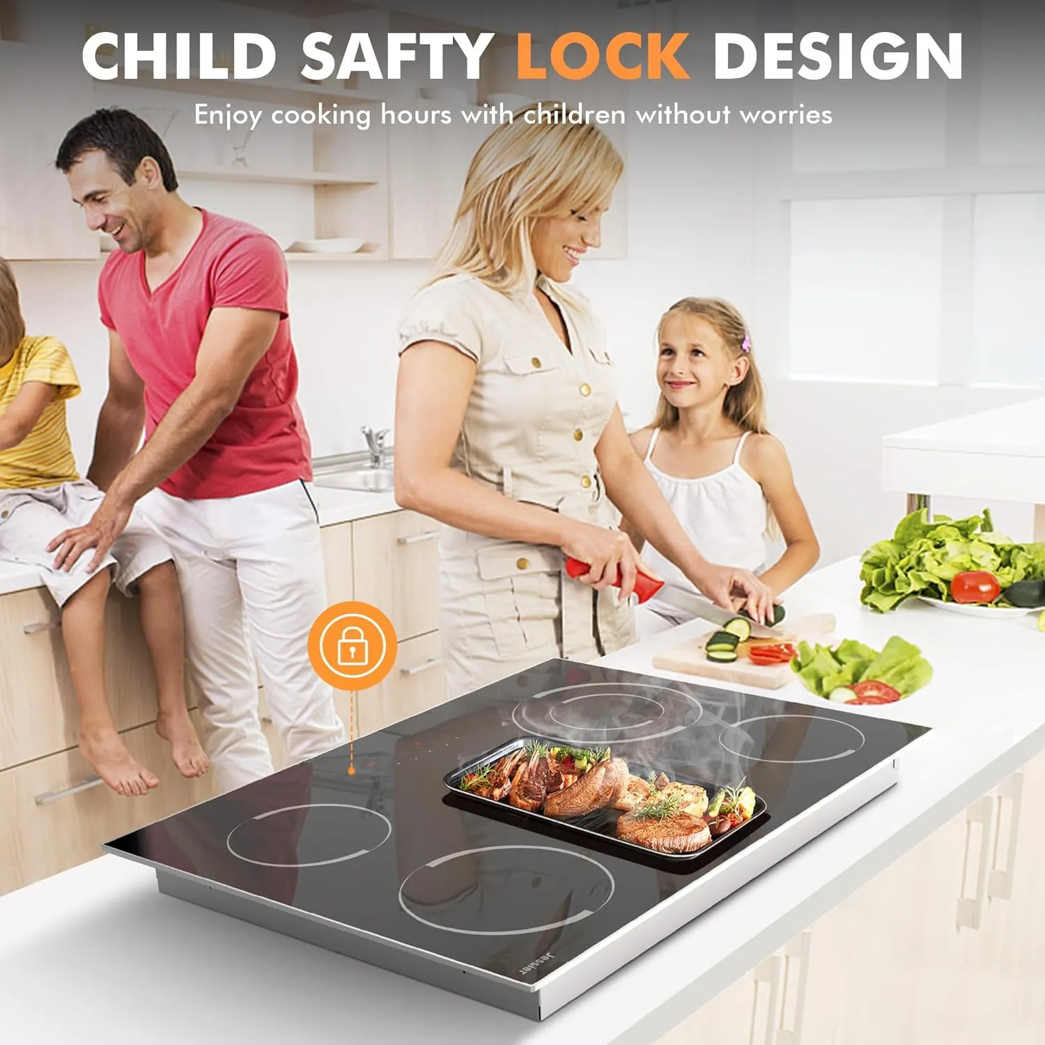 30 Inch Electric Cooktop - 5 Burner 8400W Ceramic Stove 30 In, Built-in Electric Stove Top with Full Metal Frame Protection, Timer, Safety Lock, Pause, Dual Ring, 220V Hard Wired (No Plug)