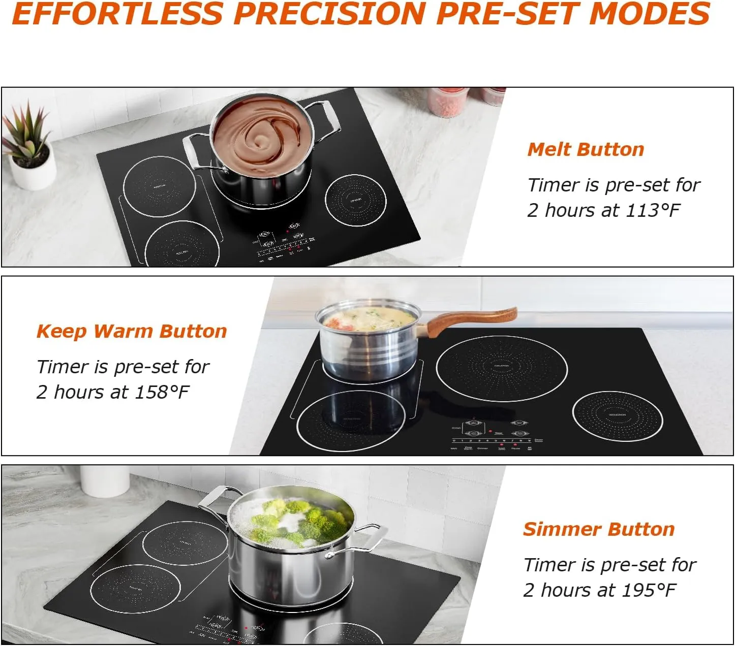 30 Inch Induction Cooktop 4 Burners, Flat Glass Top Electric Stove with Bridge-SYNC, 3 Preset Modes Booster, Timer, Pause, Child Lock, Drop in, 208~240V/40A, Black