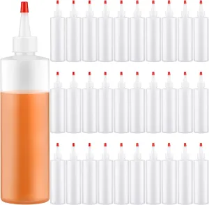 30 Pack 8.5 oz Condiment Squeeze Bottle Plastic Squeeze Bottle with Red Tip Cap Sauce Sprayer with Small Pointed Nozzle Leakproof Refillable Condiment Container with 2 Funnels for Crafts Dressing