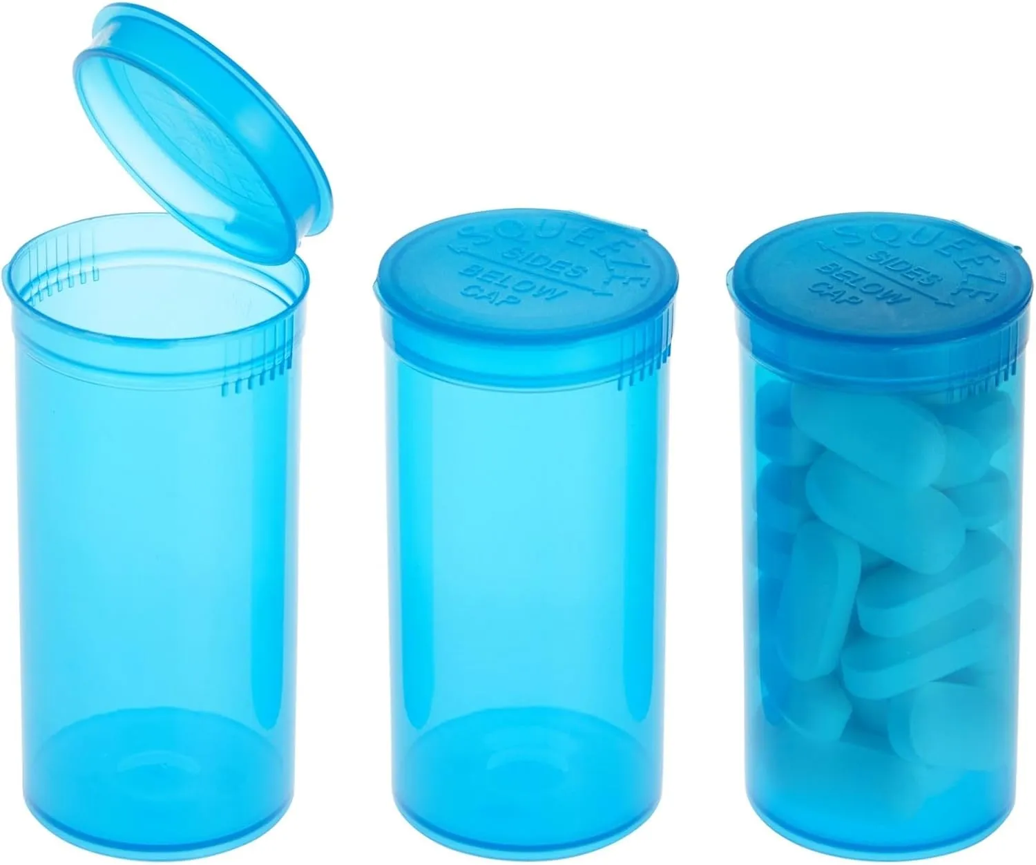 30 Pack Empty Pill Bottles with Pop Top Caps, 19 Dram Prescription Medicine Containers (Blue) - Medicine Bottle with Pop Top Caps