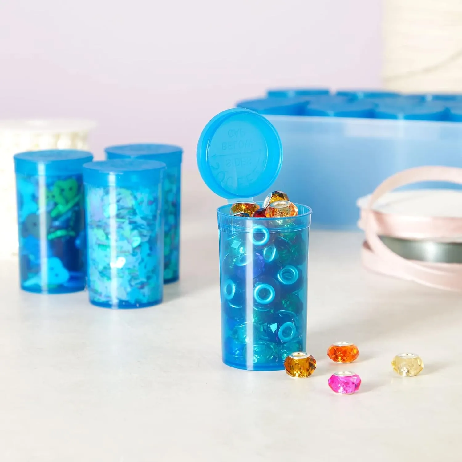 30 Pack Empty Pill Bottles with Pop Top Caps, 19 Dram Prescription Medicine Containers (Blue) - Medicine Bottle with Pop Top Caps