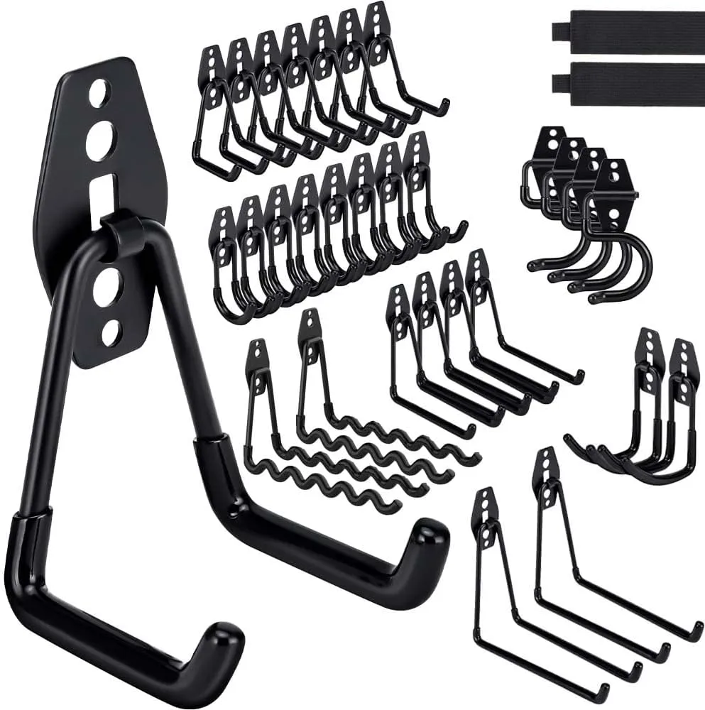 32 Pack Garage Hooks Heavy Duty,Utility Steel Garage Storage Hooks,Wall Mount Garage Hanger&Organizer for Organizing Power Tools,Ladders,Bulk Items,Bikes,Ropes and More Equipment
