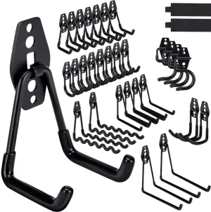 32 Pack Garage Hooks Heavy Duty,Utility Steel Garage Storage Hooks,Wall Mount Garage Hanger&Organizer for Organizing Power Tools,Ladders,Bulk Items,Bikes,Ropes and More Equipment