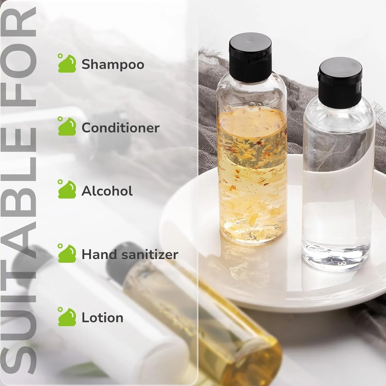 3.4 Oz Travel Bottles for Toiletries, 5Pcs Travel Containers for Shampoo Tsa Approved, Plastic Empty Travel Size Bottles (100Ml, Clear)