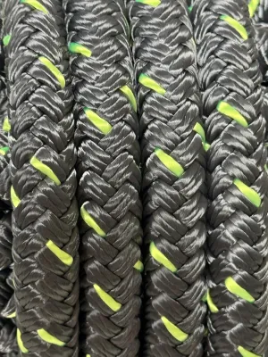 3/4" 12 Strand Polyester Arborist Bull Rope with Nylon Core, Charcoal/Lime (100 FT)