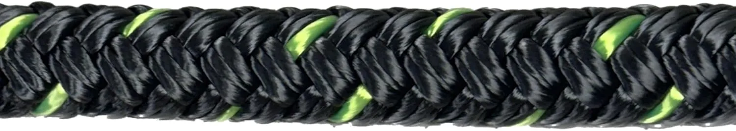 3/4" 12 Strand Polyester Arborist Bull Rope with Nylon Core, Charcoal/Lime (100 FT)