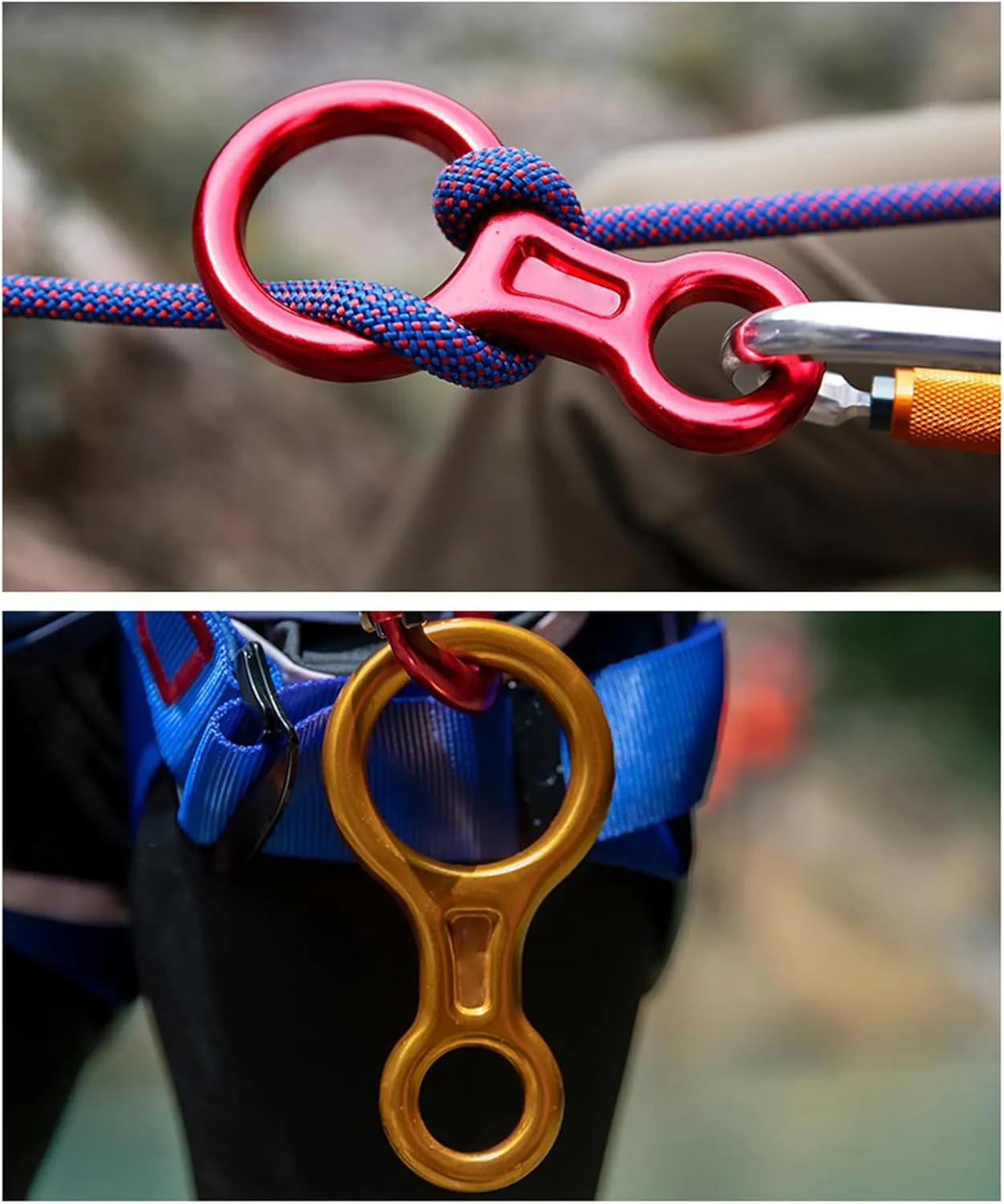 35KN Climbing 8 Belay Equipment Descender High Strength Aluminum Rock Climbing Abseiling Tool for 8-13mm Diameter Ropes