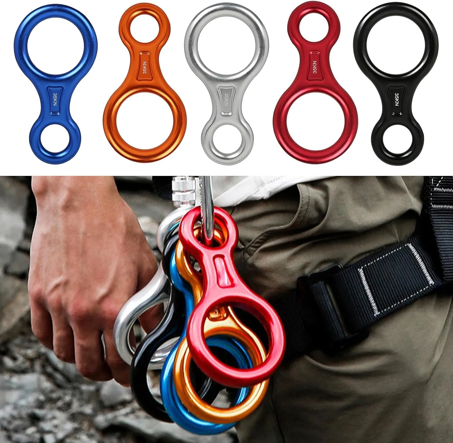 35KN Climbing 8 Belay Equipment Descender High Strength Aluminum Rock Climbing Abseiling Tool for 8-13mm Diameter Ropes