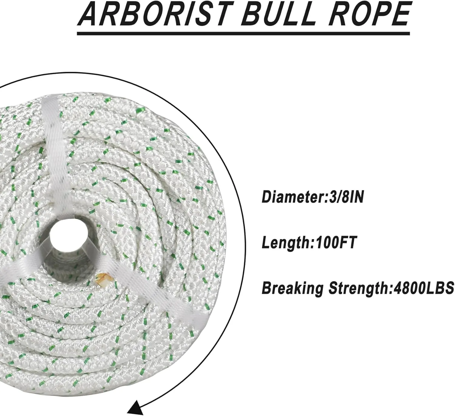 3/8 Inch x 100 Feet 4800Lbs Double Braid Polyester Strong Pulling Strength Rope