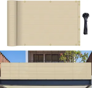 3'x25' Balcony Privacy Fence Deck Fence Cover with Grommets UV Block Shade Cloth for Apartments Railing, Patio, Backyard, Porch, Deck, Cable Zip Ties Included(Beige)