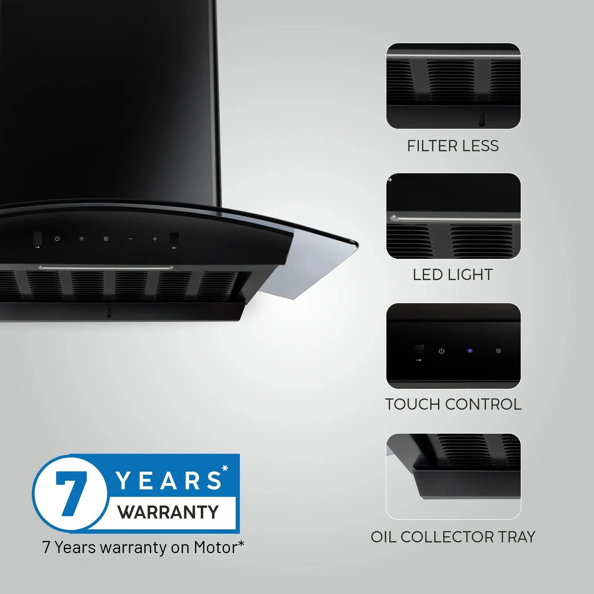 4 Burner Gas Stove Brass Burner (1043 GT)   Auto Clean Chimney with Motion Sensor 60cm 1200 m3h (6058 BL AC)