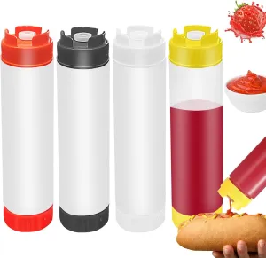 4 Pcs 16 oz Inverted Plastic Squeeze Bottles, Condiment Squeeze Bottles for Sauces, Tip Large Valve Refillable sauce bottles for Sauces Ketchup Sour Cream Self Sealing Syrup Dispenser for Restaurants