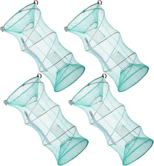 4 Pcs Fishing Crab Traps 11.8 x 23.6 Inch Fish Bait Trap Minnow Crawfish Trap Collapsible Lobster Shrimp Net with 4 Twine Ropes for Outdoor Fishing Accessories