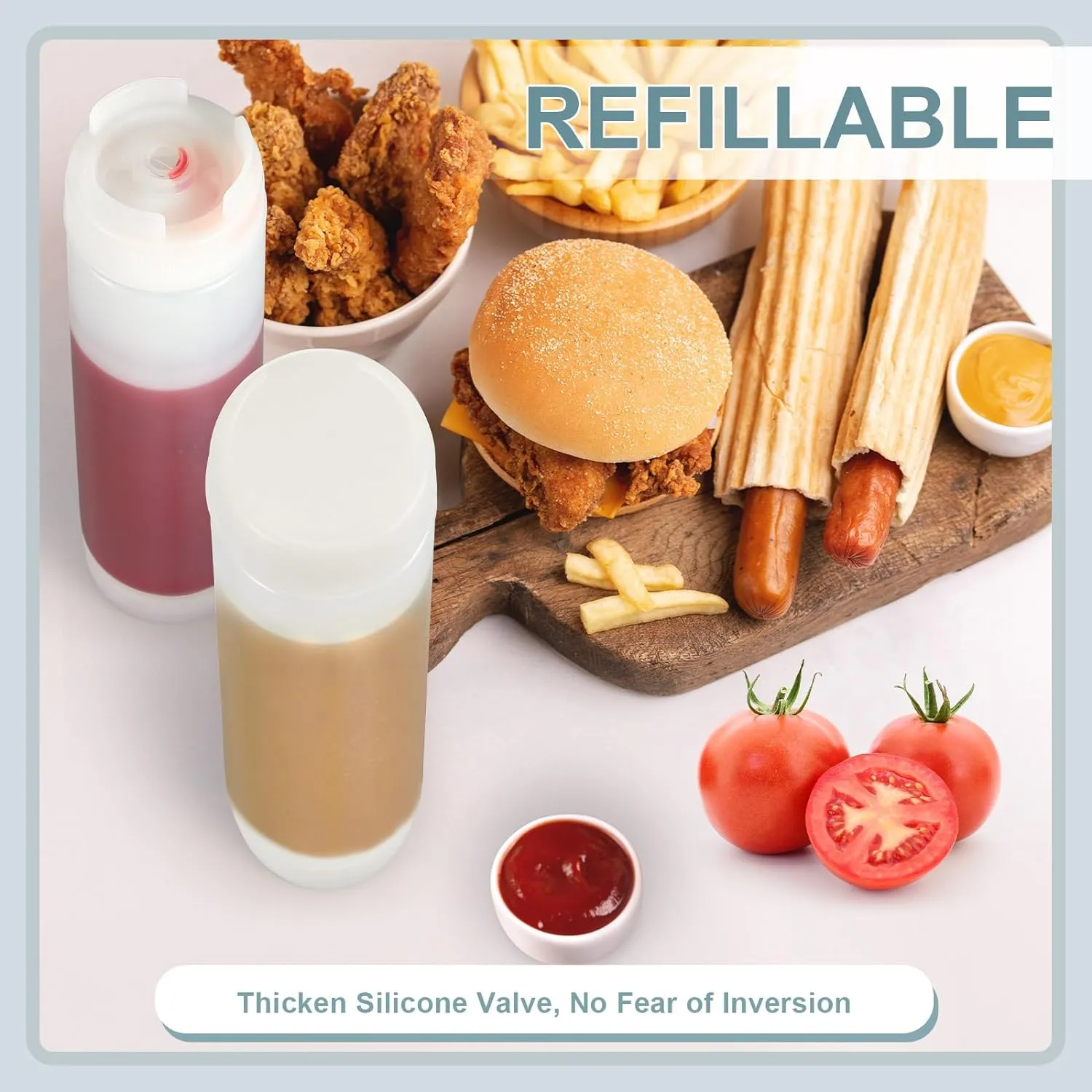 4 Pcs Squeeze Bottles Refillable 20 oz, Inverted Plastic Tip Large Valve Dispenser Condiment Squeeze Bottle for Sauces Ketchup Sour Cream Self Sealing Syrup Dispenser for Restaurants (White)