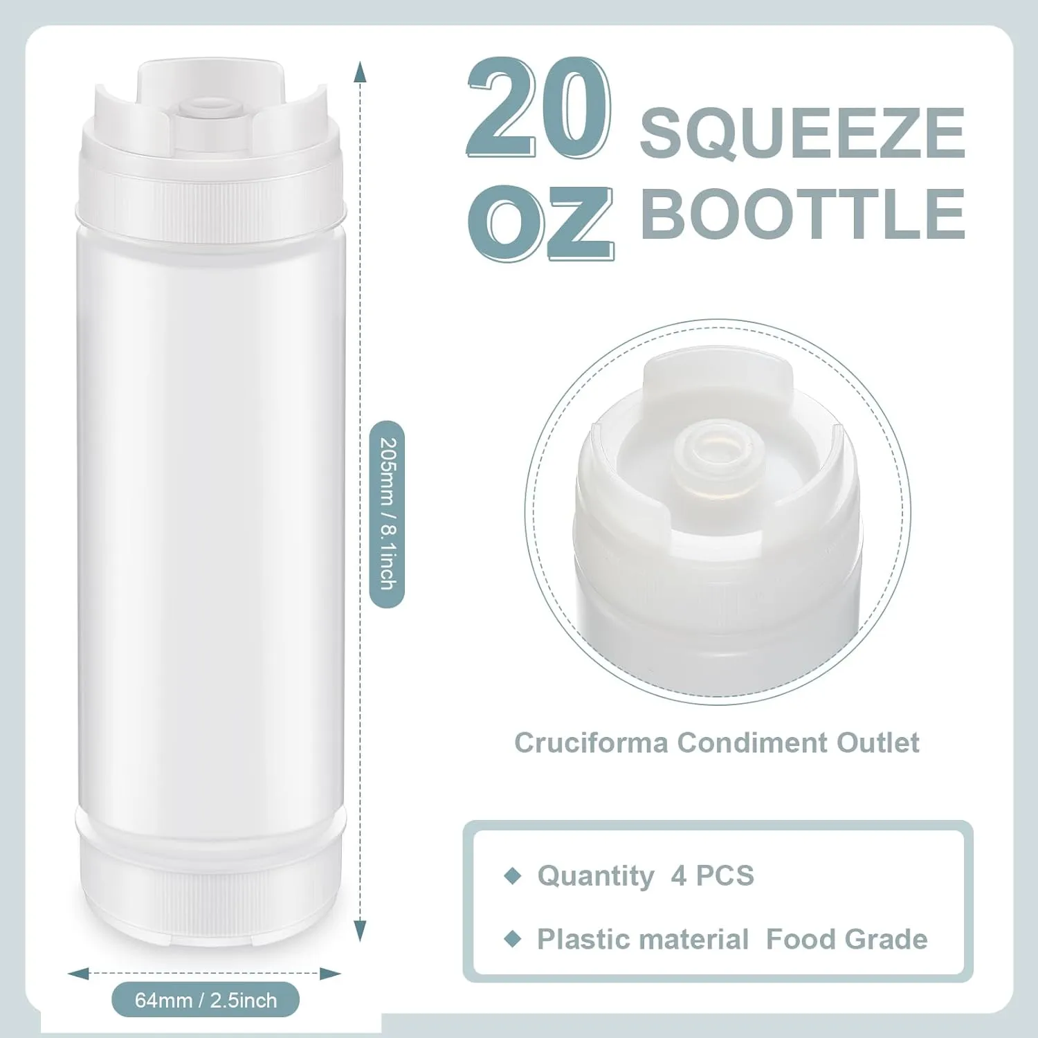4 Pcs Squeeze Bottles Refillable 20 oz, Inverted Plastic Tip Large Valve Dispenser Condiment Squeeze Bottle for Sauces Ketchup Sour Cream Self Sealing Syrup Dispenser for Restaurants (White)