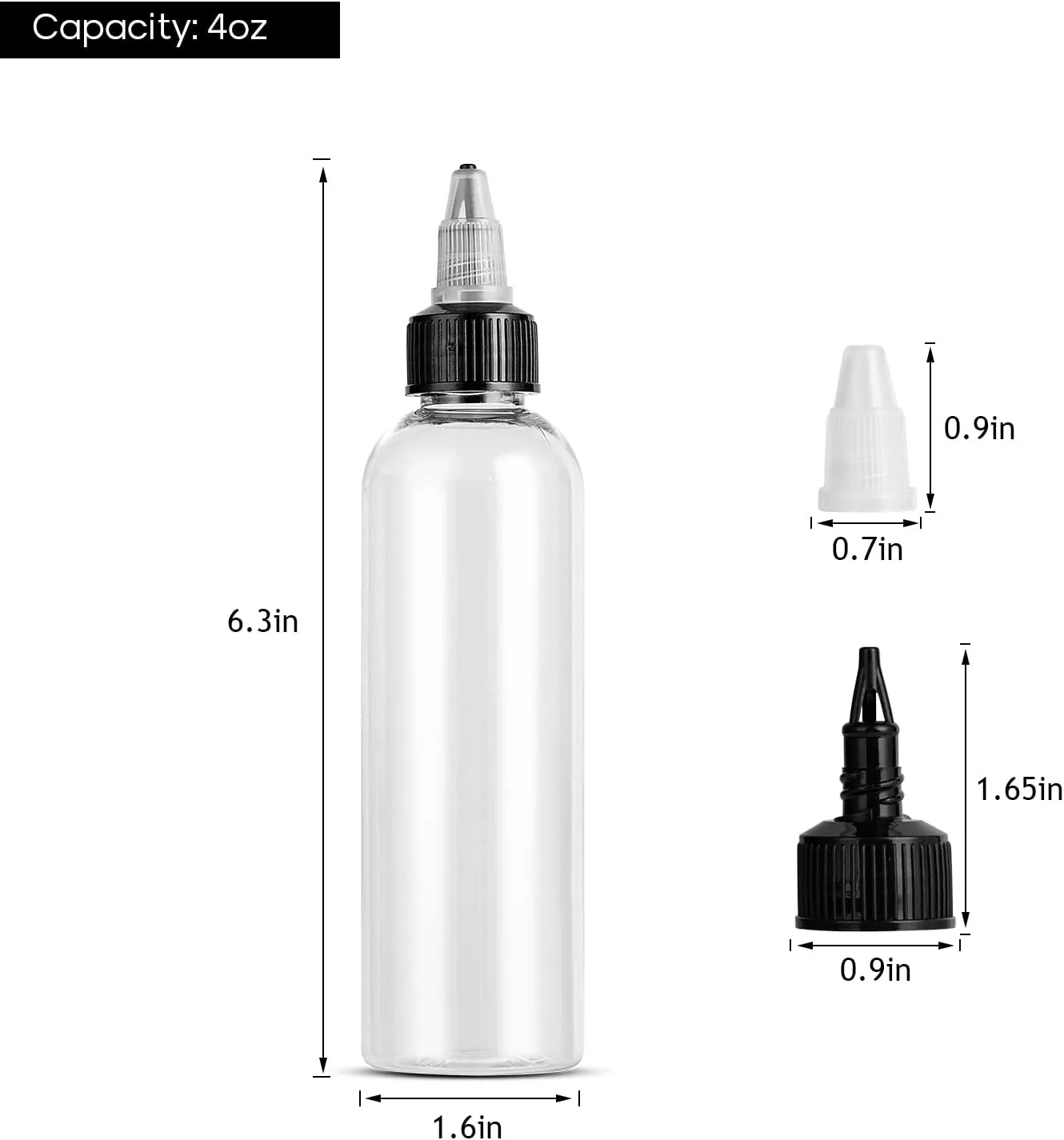 40 Pack Clear Dispensing Bottles, 4oz Round Plastic Squeeze Bottle with Twist Top Caps for Oils/Liquids/Inks/Crafts, Kitchen and Food Grade Household