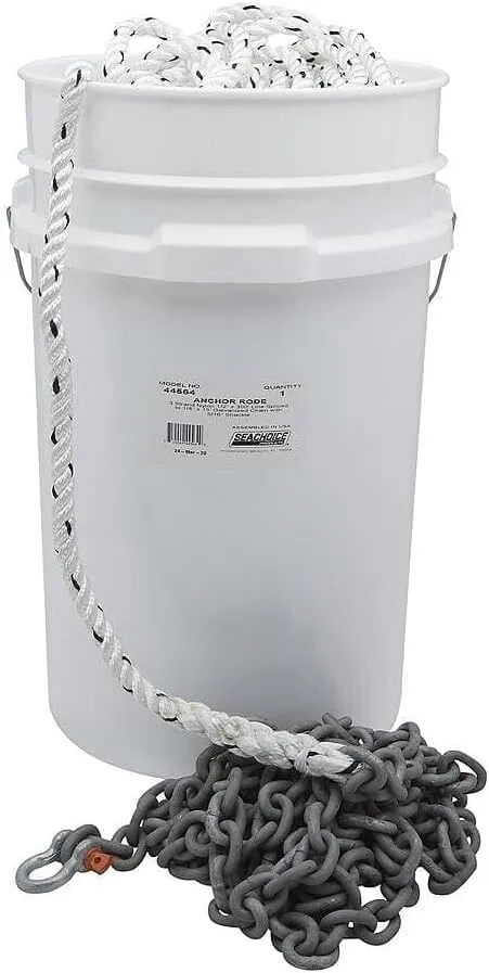 44564 3 Strand Rode 1/2" x 300ft Nylon Rope w/ 1/4" x 15ft Chain 44564