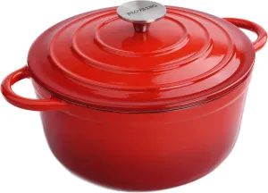 4.5 QT Enameled Cast Iron Dutch Oven with Lid Round Dutch Oven Big Dual Handles Classic Round Pot for Home Baking, Cooking, Red