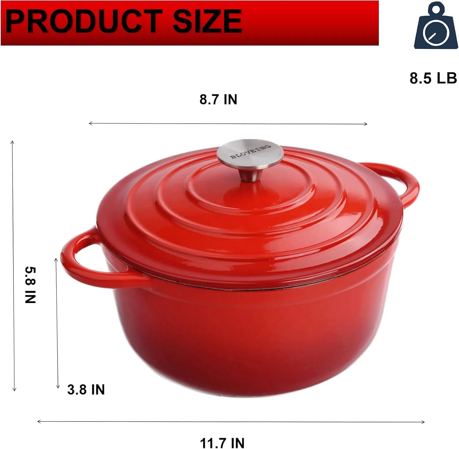 4.5 QT Enameled Cast Iron Dutch Oven with Lid Round Dutch Oven Big Dual Handles Classic Round Pot for Home Baking, Cooking, Red