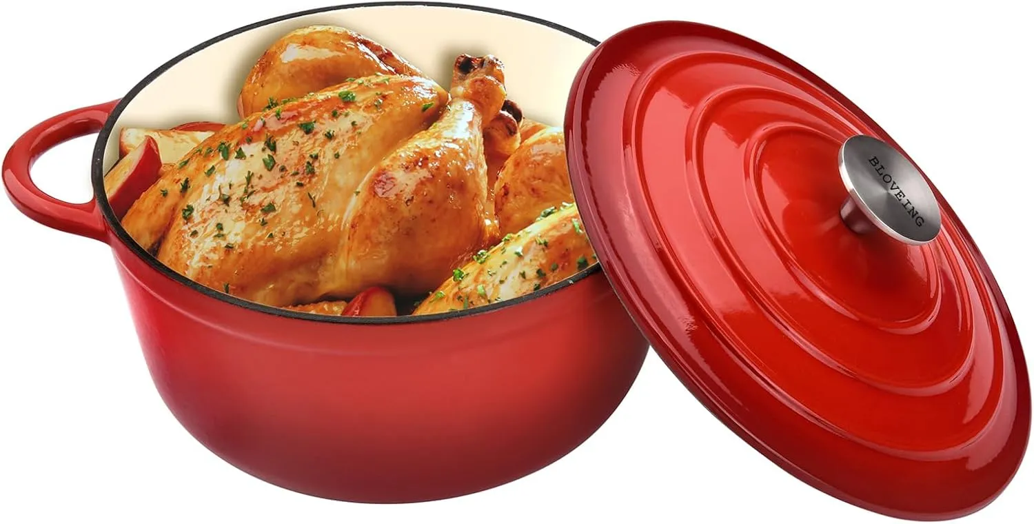 4.5 QT Enameled Cast Iron Dutch Oven with Lid Round Dutch Oven Big Dual Handles Classic Round Pot for Home Baking, Cooking, Red