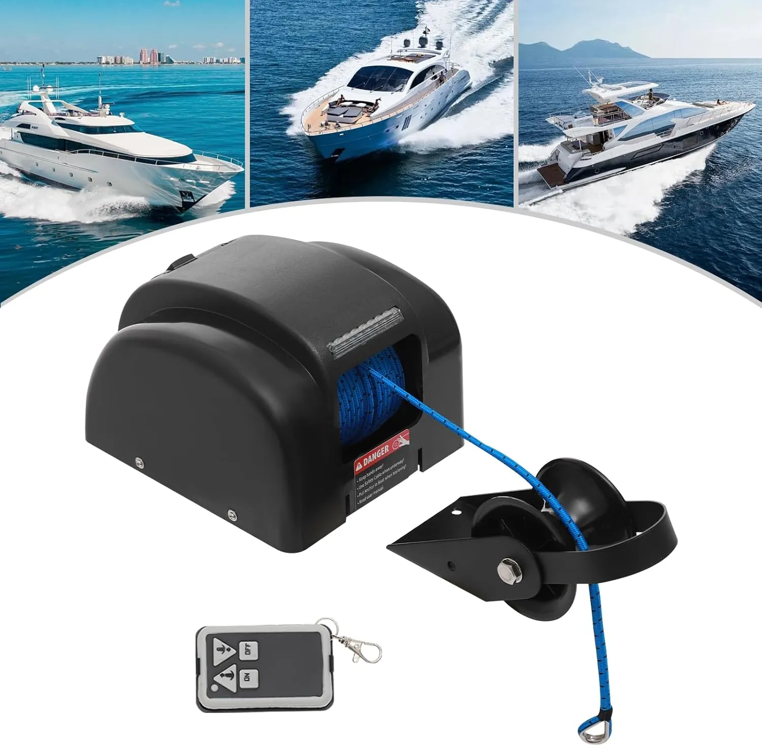45lb Boat Electric Anchor Winch, 12V Saltwater Marine Anchor Windlass System, Boat Anchor Winch with Remote Control, 100ft Anchor Rope, Heavy Duty Towing Winches for 24ft Boats