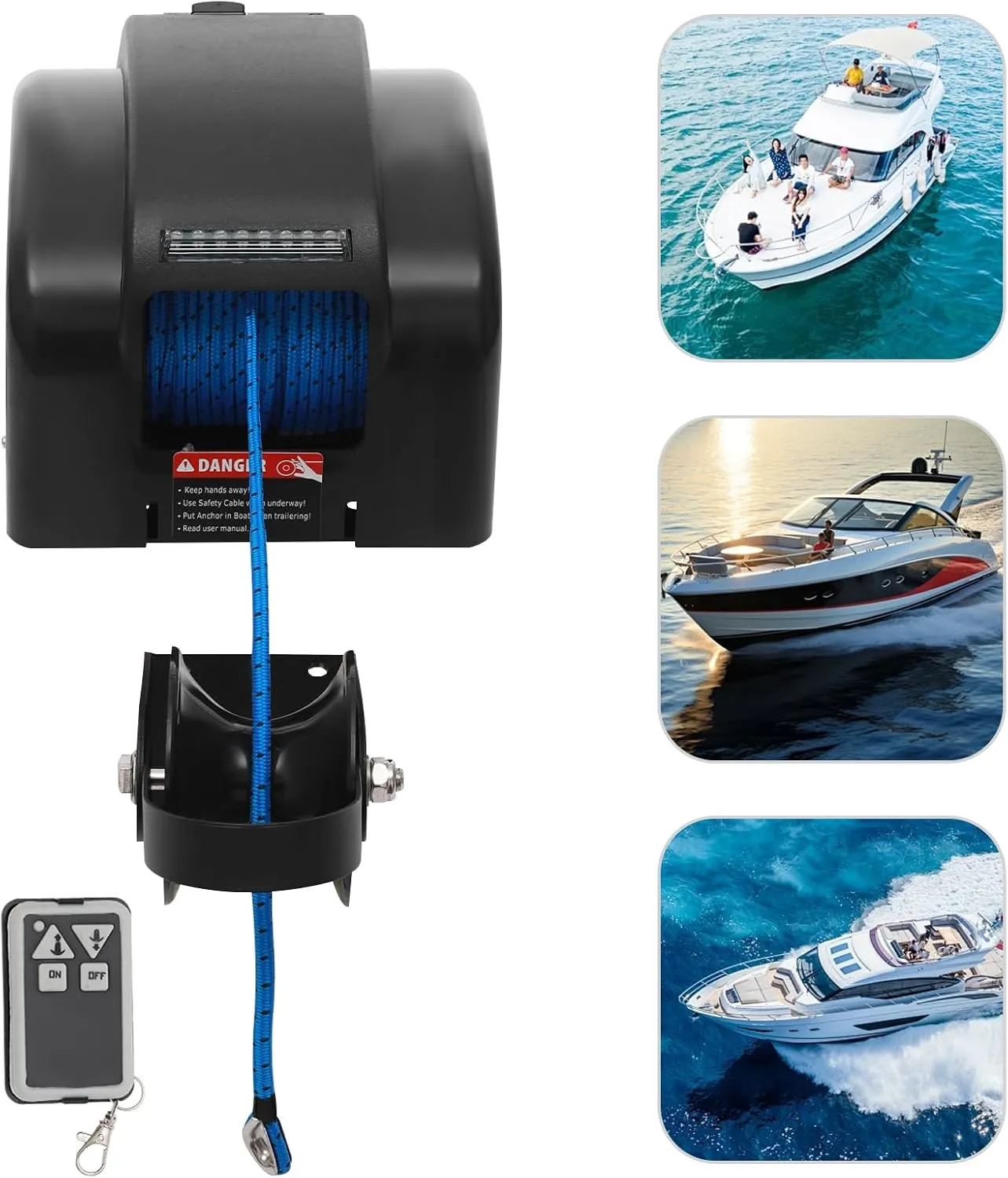 45lb Boat Electric Anchor Winch, 12V Saltwater Marine Anchor Windlass System, Boat Anchor Winch with Remote Control, 100ft Anchor Rope, Heavy Duty Towing Winches for 24ft Boats