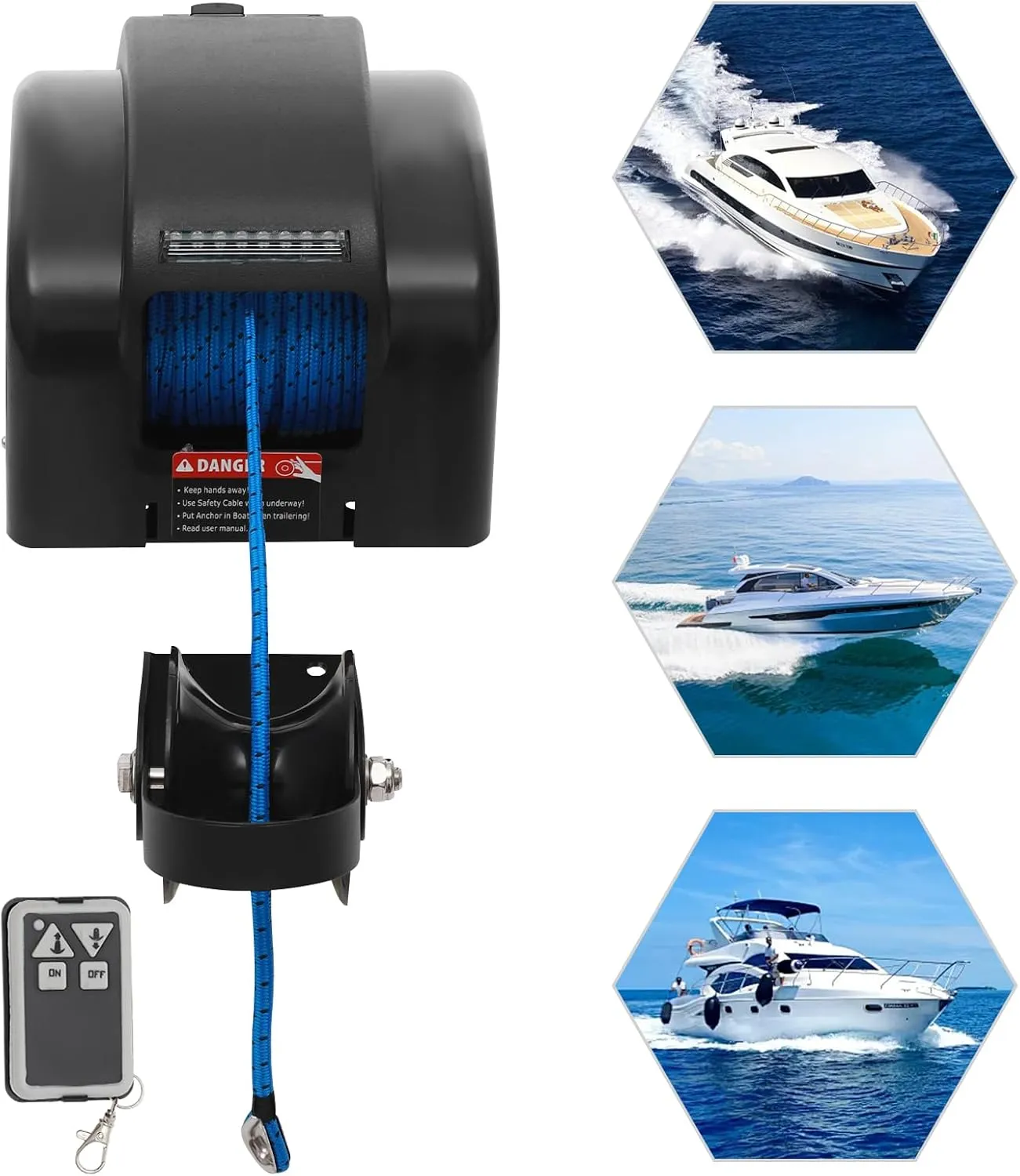 45lb Boat Electric Anchor Winch, 12V Saltwater Marine Anchor Windlass System, Boat Anchor Winch with Remote Control, 100ft Anchor Rope, Heavy Duty Towing Winches for 24ft Boats