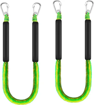 4ft Bungee Dock Lines for Boat, Dock Mooring Ropes (Green & Yellow, 4ft Two Hooks)