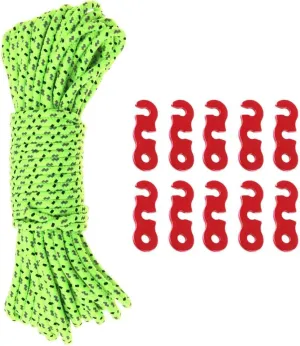 4mm x 10m Reflective Camping Tent Rope with 10 Aluminum Tensioners for Awning, Canopy, and Luggage