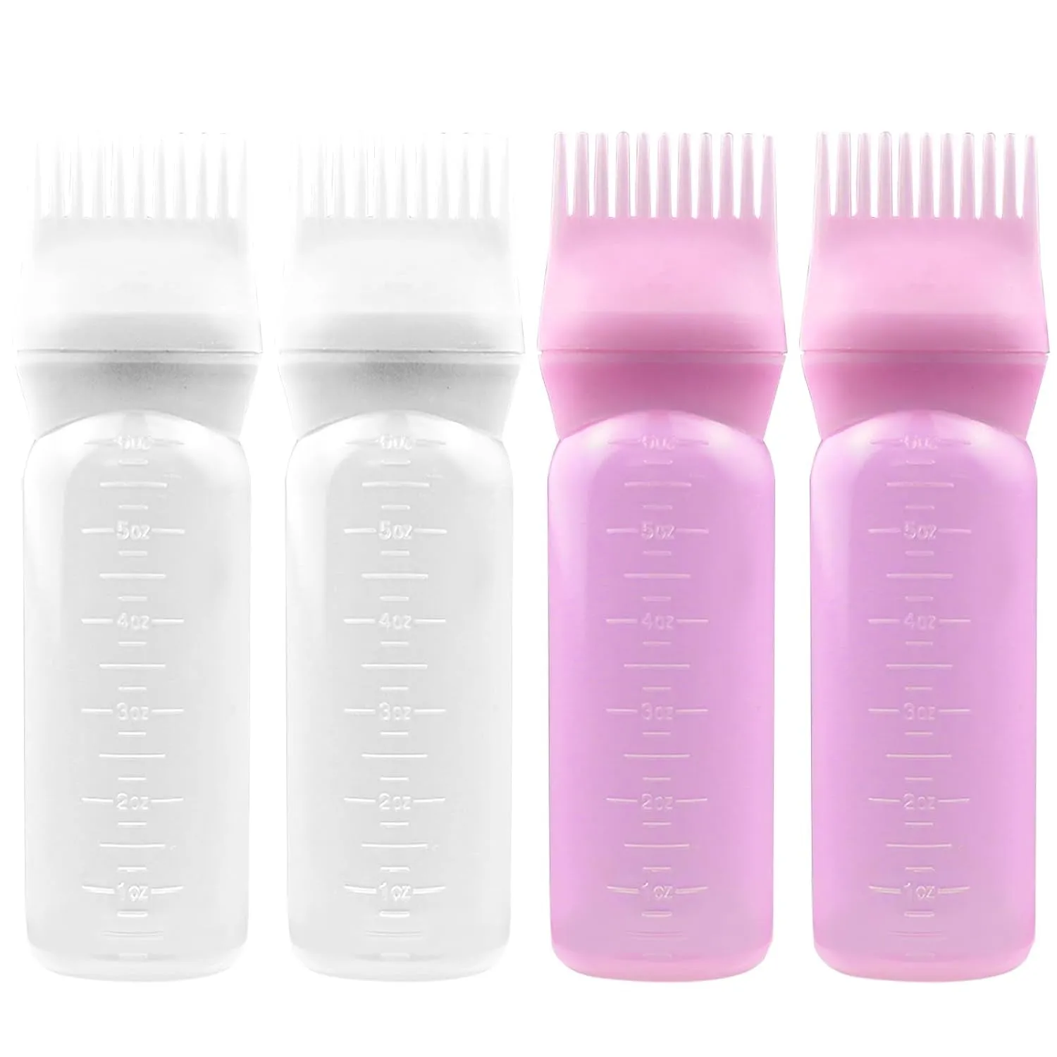 4PCS Hair Oiler Comb Bottle, Root Applicator for Scalp Oil and Hair Oiling, 6Oz (Pink, Purple, White, Black)