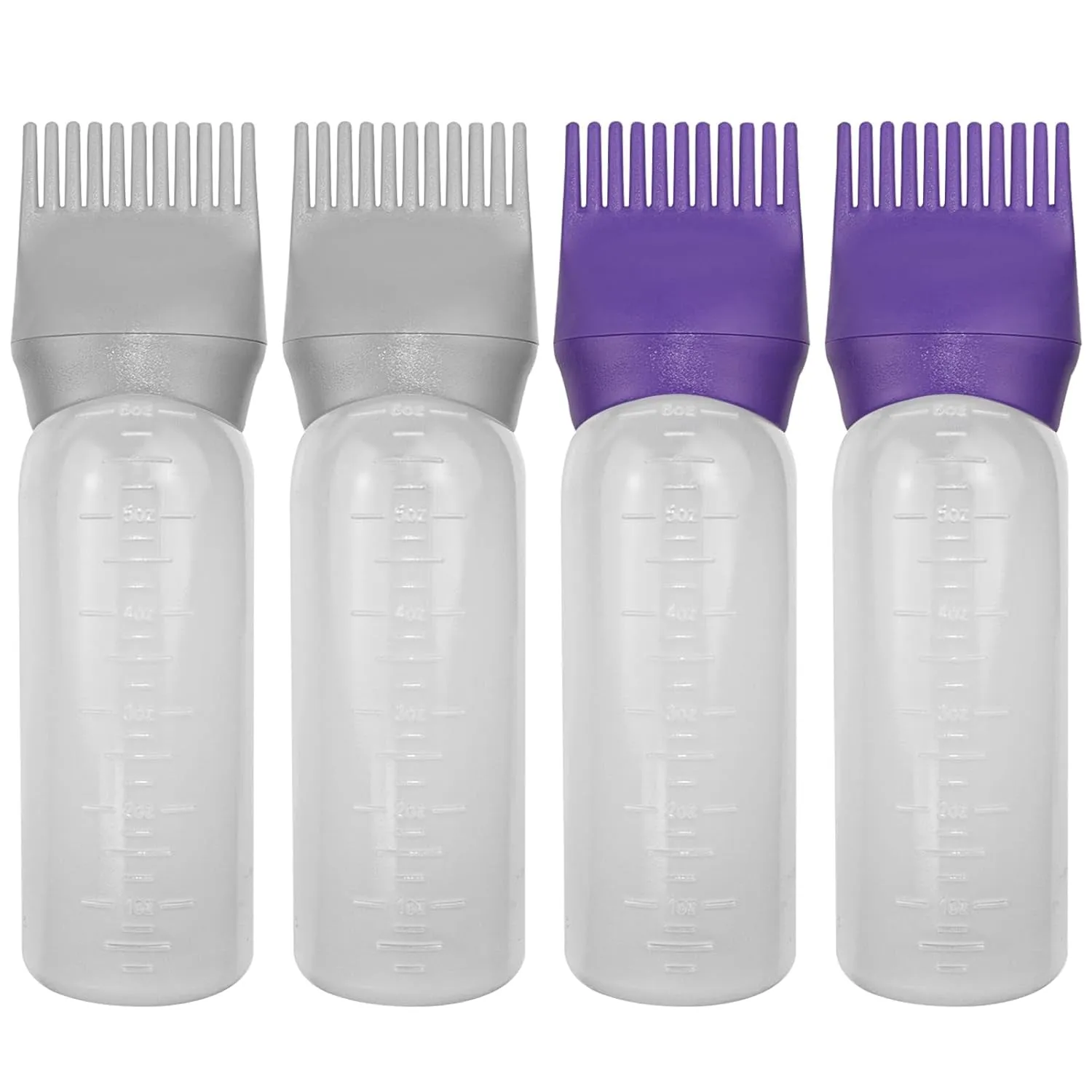 4PCS Hair Oiler Comb Bottle, Root Applicator for Scalp Oil and Hair Oiling, 6Oz (Pink, Purple, White, Black)