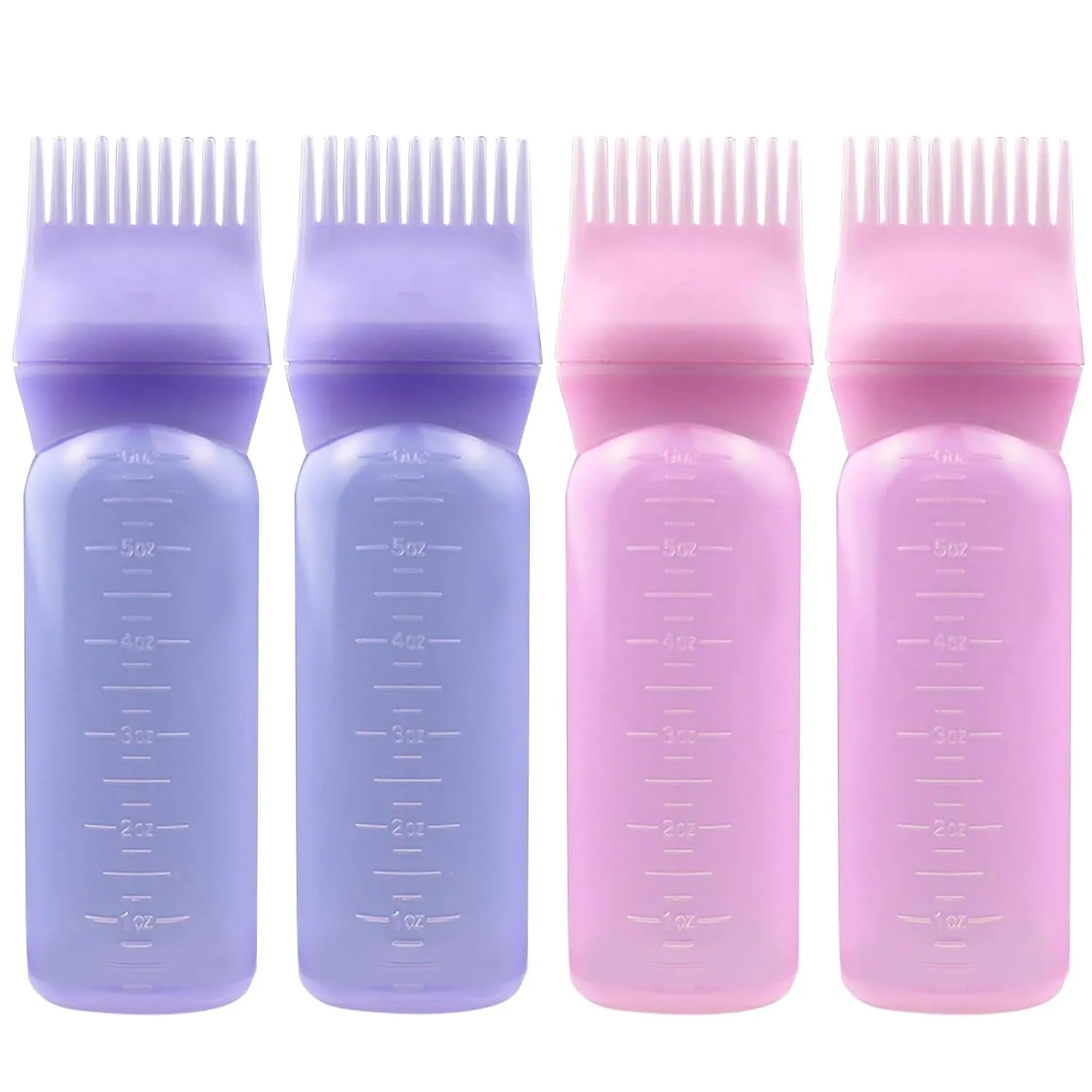 4PCS Hair Oiler Comb Bottle, Root Applicator for Scalp Oil and Hair Oiling, 6Oz (Pink, Purple, White, Black)