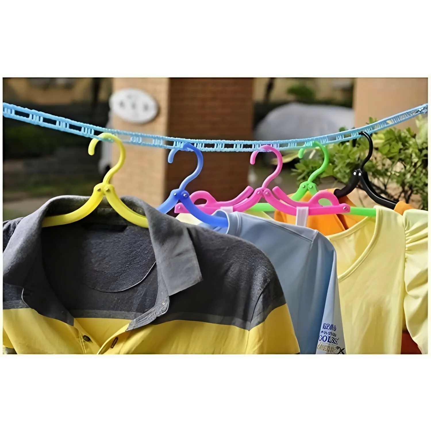 5 Meters Windproof Anti-Slip Clothes Washing Line Drying Nylon Rope with Hooks - Multicolor