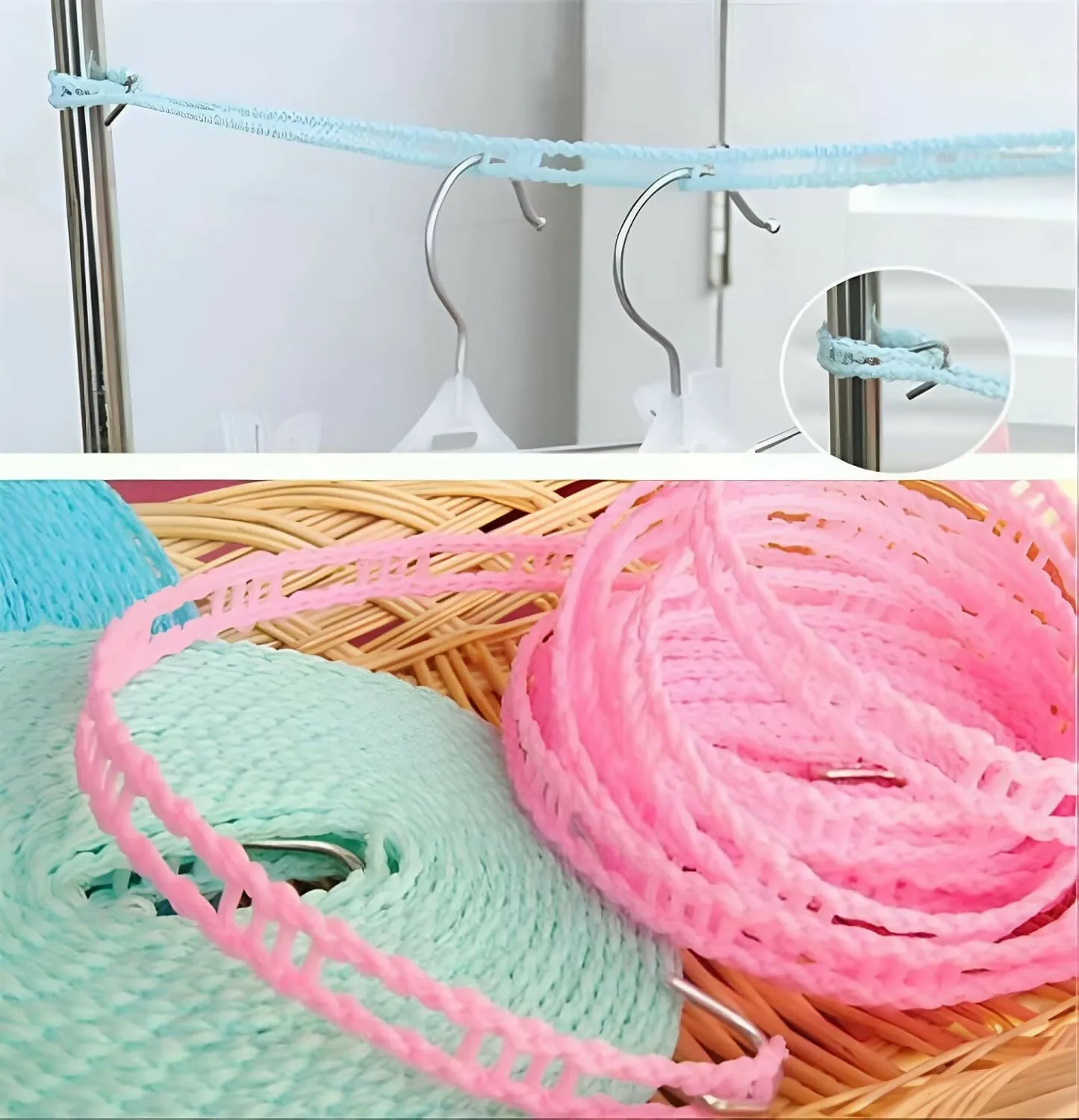 5 Meters Windproof Anti-Slip Clothes Washing Line Drying Nylon Rope with Hooks - Multicolor