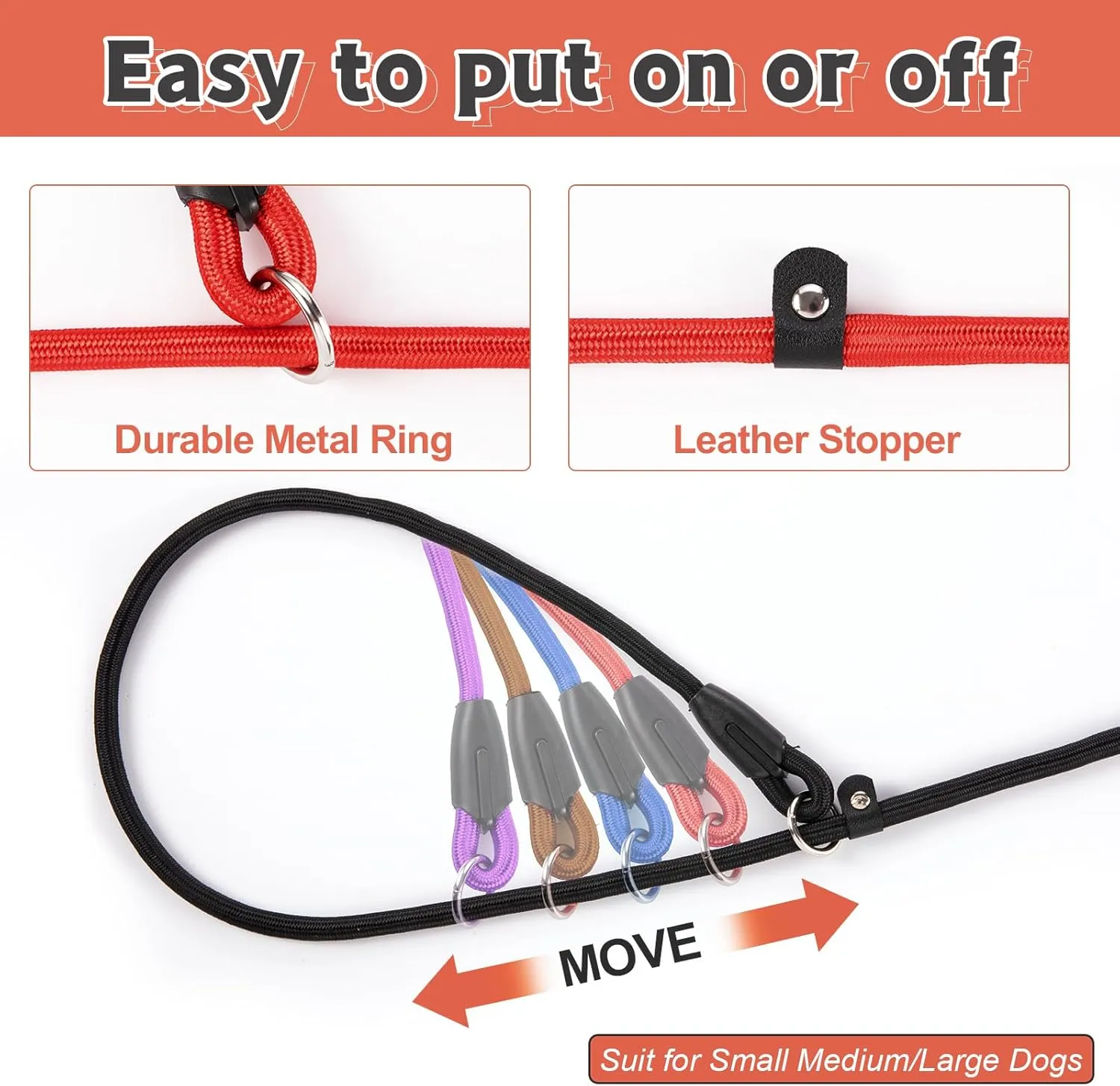 5-Pack Adjustable No-Pull Adjustable Slip Leads for Dogs - 5FT Multi-Color Reflective for Small Dogs