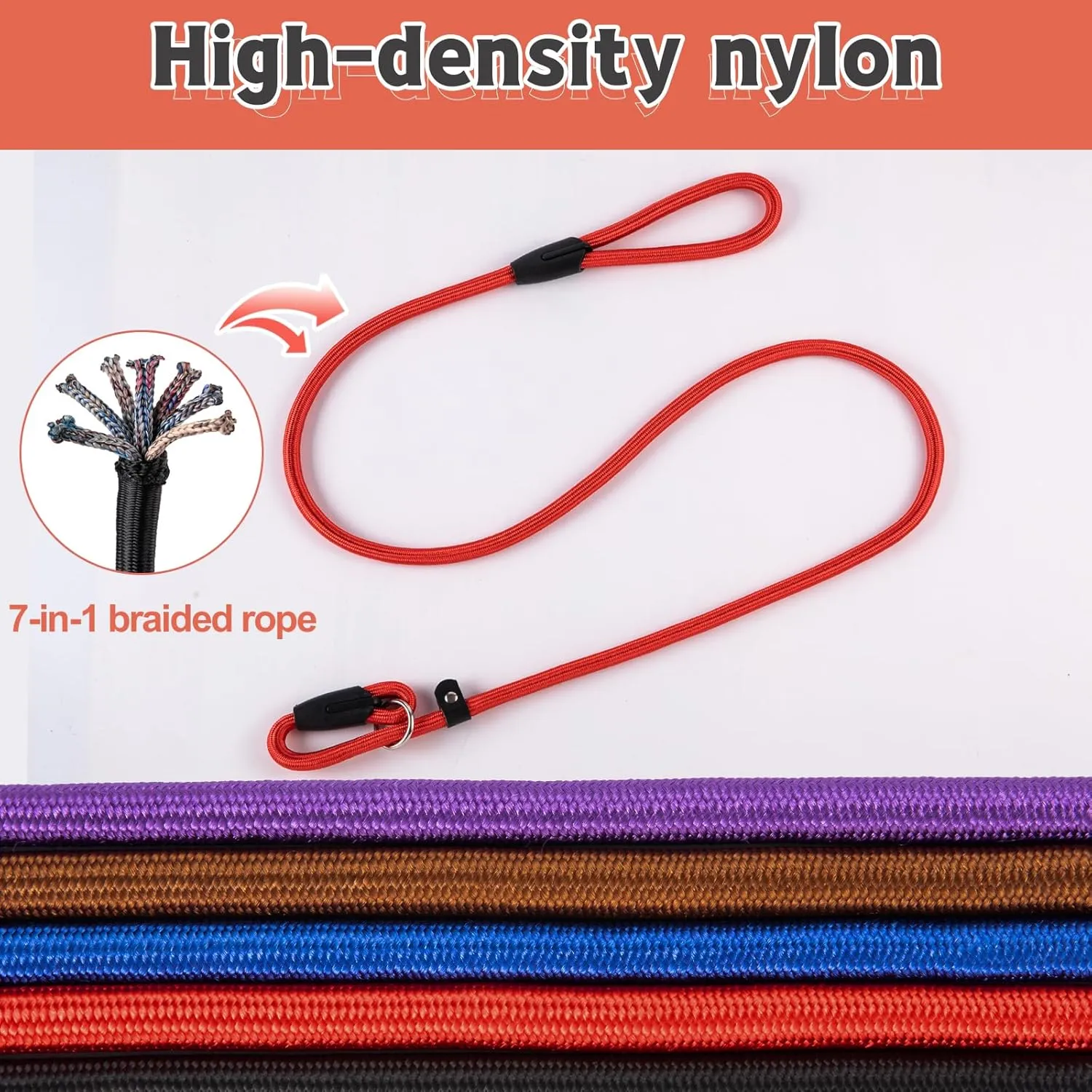 5-Pack Adjustable No-Pull Adjustable Slip Leads for Dogs - 5FT Multi-Color Reflective for Small Dogs